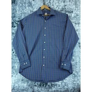 Vtg Peter Millar Crown Finish Fine Blue Multicolor Check L Button-Down Shirt